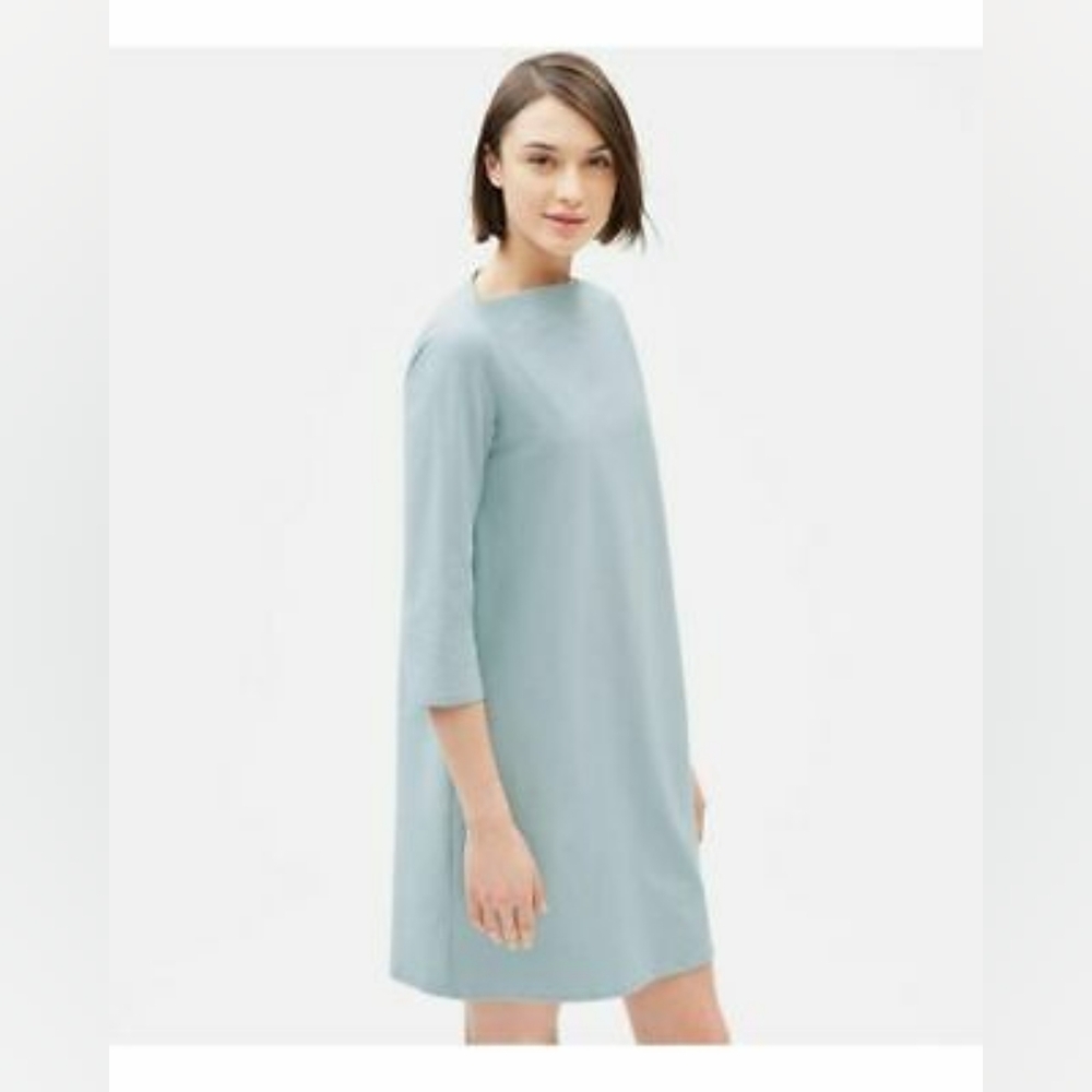 Eileen Fisher Blue Ivy 3/4 Sleeve Washable Stretchable Crepe Dress NWT